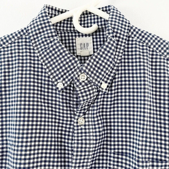 Gap Mens Blue Check Long Sleeve Button Up Shirt Sz Large Gingham Casual  Cotton - Picture 2 of 12